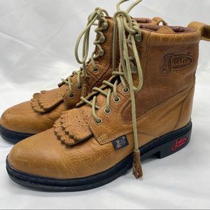 Vintage 90’s Justin Kiltie Roper Lace Up Brown Leather Boots size 7B